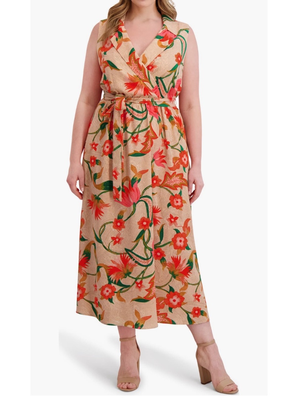 Kensie Plus Size Floral Sleeveless Wrap Maxi Dress Belted Boho Tropical Sz 3X